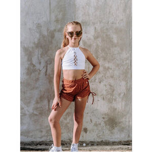 Girls Werk Cheetah String Shorts in Rust Orange Size M